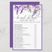 Elegantes Lavender Purple Flowers Brautparty Game (Vorne/Hinten)