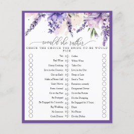 Elegantes Lavender Purple Flowers Brautparty Game