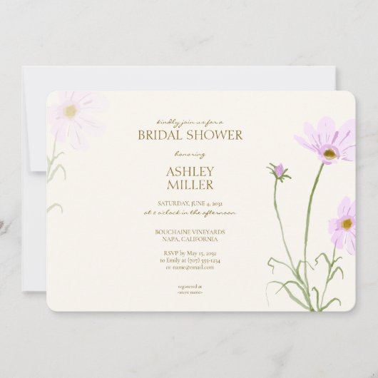 Elegantes Lavender Spring Wildblume Brautparty I Einladung (Vorderseite)