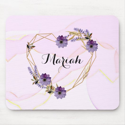 Elegantes Lavender und Lilac Floral Heart Mousepad (Vorne)