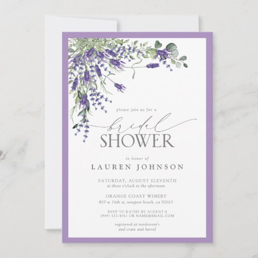Elegantes Lavender Watercolor Brautparty Einladung (Vorderseite)