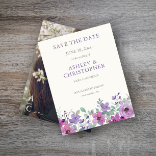 Elegantes Lavender Watercolor Foto Hochzeit Save The Date