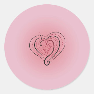 Elegantes Layered Black & Red Heart auf rosa Aufkl Runder Aufkleber