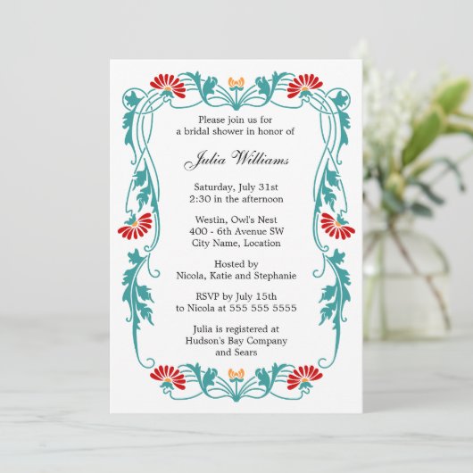 Elegantes Leaf Floral & Wirbel Brautparty Einladung (Stehend Vorderseite)