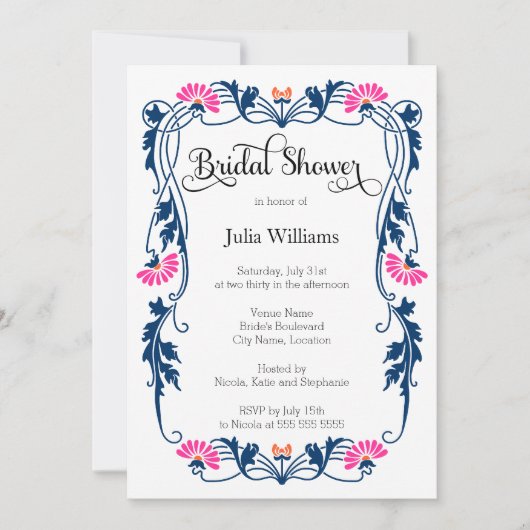 Elegantes Leaf Florals und Wirbel Brautparty Einladung (Vorderseite)