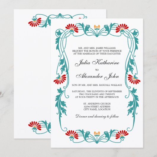 Elegantes Leaf Florals und Wirbel Einladung (Vorne/Hinten)