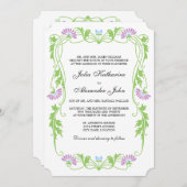 Elegantes Leaf Florals und Wirbel Hochzeitsfeier Einladung (Vorne/Hinten)