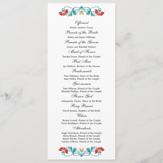 Elegantes Leaf Florals und Wirbel Hochzeitsprogram Programm (Rückseite)
