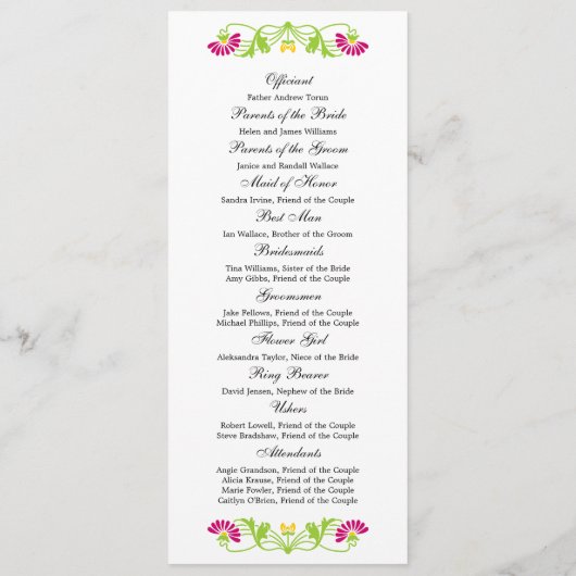 Elegantes Leaf Florals und Wirbel Hochzeitsprogram Programm (Rückseite)