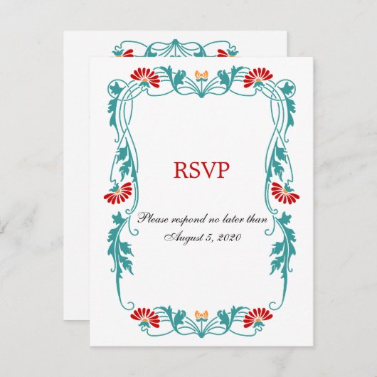 Elegantes Leaf Florals und Wirbel UAWG / Antwortka Einladung (Vorne/Hinten)