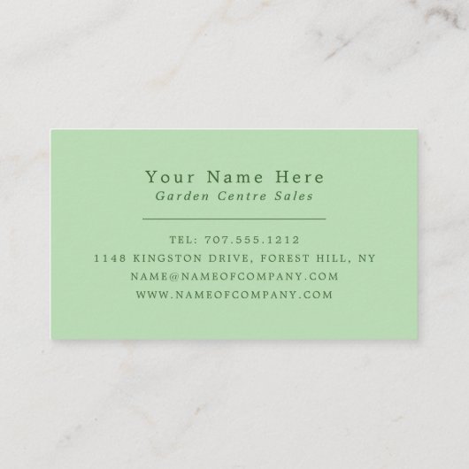 Elegantes Leaf, Gartenzentrum, Gartenbauer Visitenkarte (Rückseite)