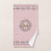 Elegantes Leaf Illustration Floral Monogram Pink Badhandtuch Set (Handtuch)
