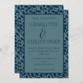 Elegantes Leaf-Muster aus blauem Ton Einladung (Vorne/Hinten)