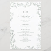 Elegantes Leaf Sage Green Monogram Wedding Menu (Vorderseite)