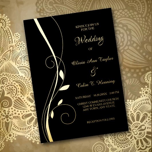Elegantes Leaf Swirl Wedding Foil Einladung