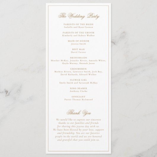 Elegantes Leaf Wreath Gold Script Wedding Programm (Rückseite)