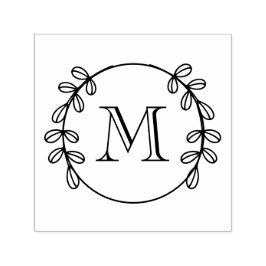 Elegantes Leaf-Wreath-Rahmen #2 Initial Monogram Permastempel