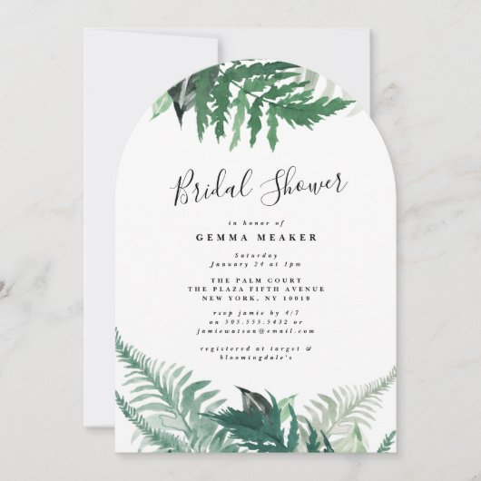 Elegantes Leafy Greenery Arch Brautparty Einladung (Vorderseite)
