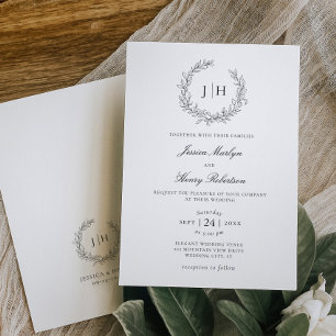 Elegantes Leafy Monogram Wappen Wedding Einladung
