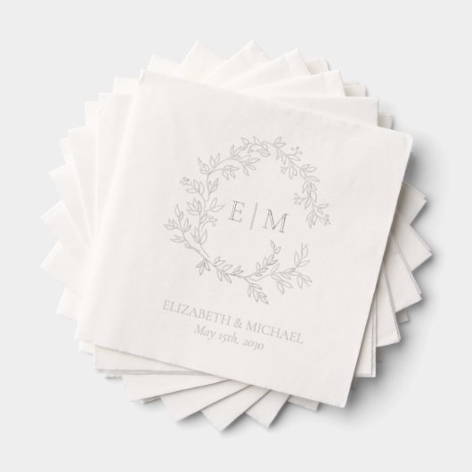 Elegantes Leafy Wappen Mit Monogramm Wedding Silve Servietten Mit Folie (Insitu (Gestapelt))