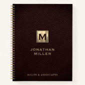 Elegantes Leather Gold-Initial-Logo Notizblock (Vorderseite)