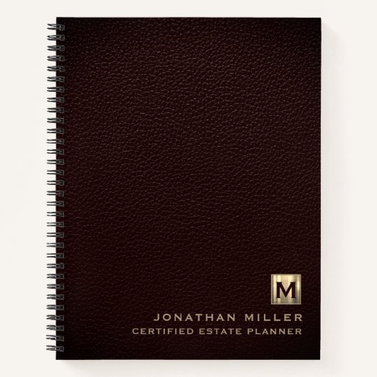 Elegantes Leather Luxury Gold Initial Logo Notizblock (Vorderseite)