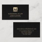 Elegantes Leather Luxury Gold Monogram Visitenkarte (Vorne/Hinten)