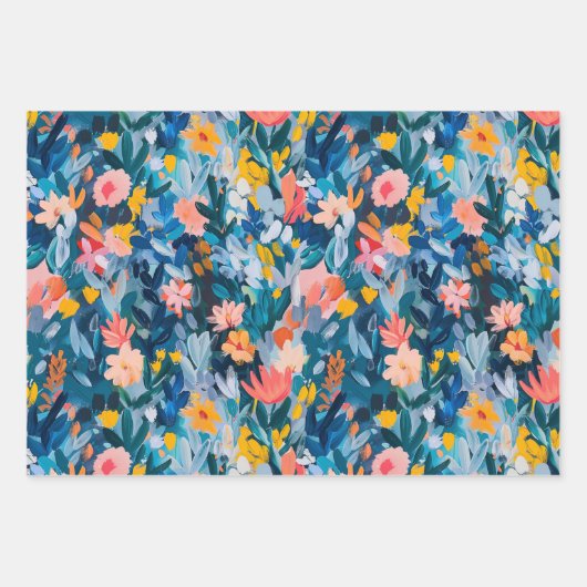 Elegantes, lebendiges Abstraktes Muster botanische Geschenkpapier Set (Vorderseite 3)