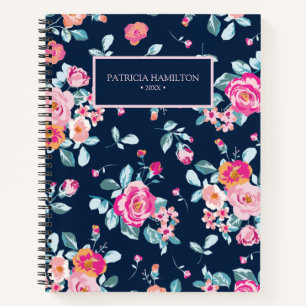 Elegantes, lebendiges rosa Rosen-Blumenmuster-Tage Notizblock