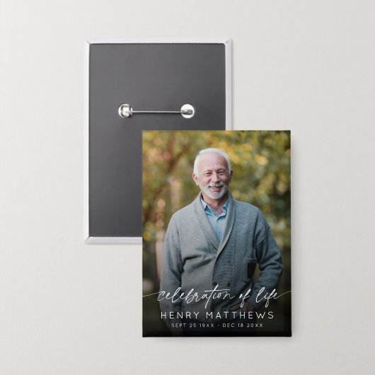 Elegantes Lebensfeier-Skript-Foto-Begräbnis Button (Vorderseite/Rückseite)