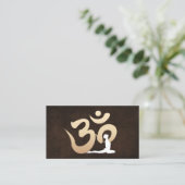 Elegantes Leder Om Symbol Yoga & Meditation Visitenkarte (Stehend Vorderseite)