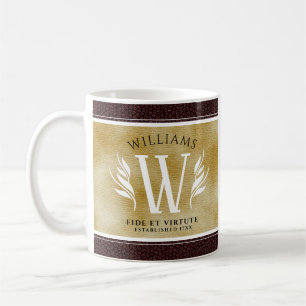 Elegantes Lederblatt und Vintage-Papier-Nachname-M Kaffeetasse