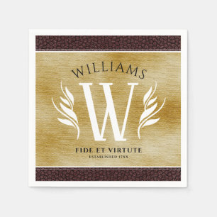 Elegantes Lederblatt & Vintage-Papier Familienname Serviette