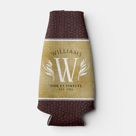 Elegantes Lederleder und Vintages Namensmotto Flaschenkühler (Vorderseite)