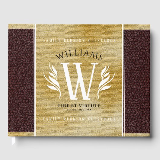 Elegantes Lederleder und Vintages Namensmotto Gästebuch (Vorderseite)