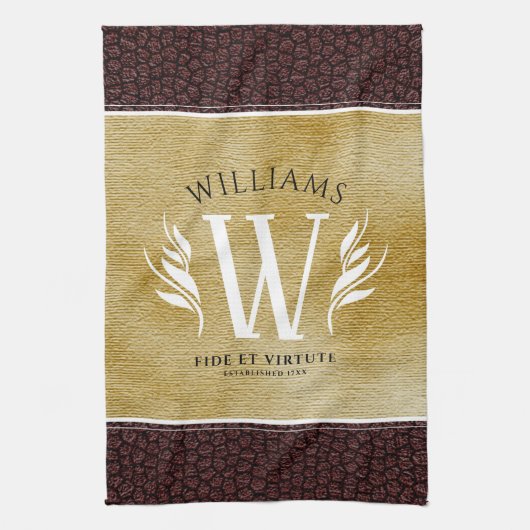 Elegantes Lederleder und Vintages Namensmotto Geschirrtuch (Vertikal)