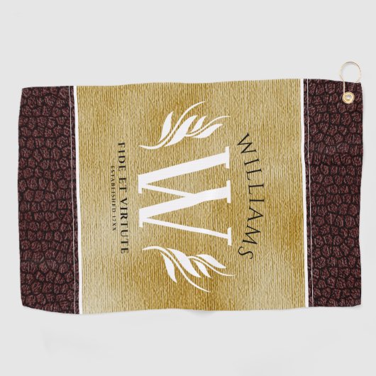 Elegantes Lederleder und Vintages Namensmotto Golfhandtuch (Horizontal)