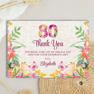 Elegantes Leinen zum Dank zum 80. Geburtstag Dankeskarte