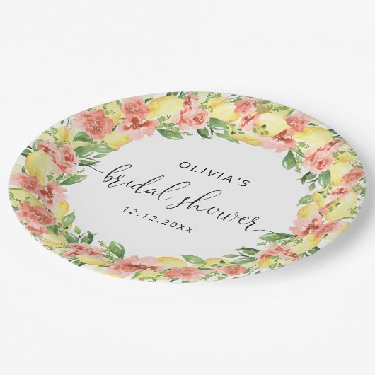 Elegantes Lemon Blume Brautparty Paper Pappteller (Schrägansicht)