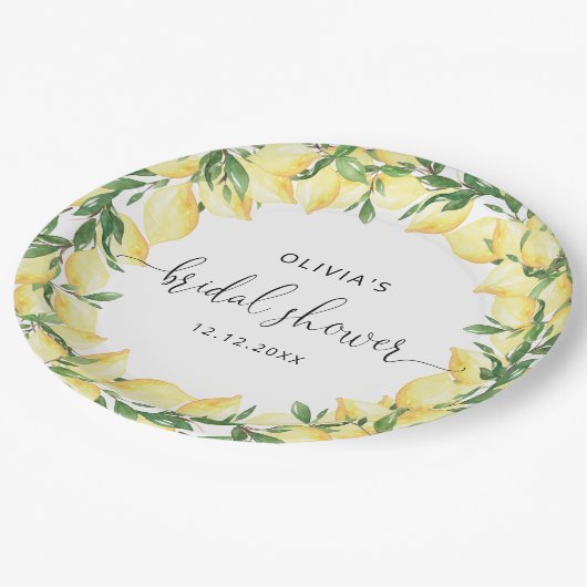 Elegantes Lemon Brautparty Paper Pappteller (Schrägansicht)