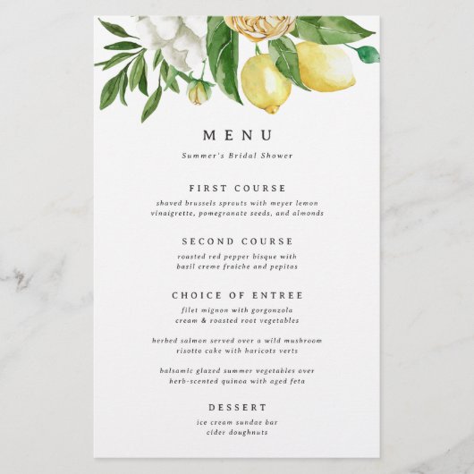 Elegantes Lemon Floral Brautparty oder Hochzeitsme (Vorderseite)