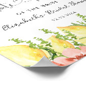 Elegantes Lemon Floral Favorite Memory Brautparty Poster (Ecke)