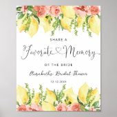 Elegantes Lemon Floral Favorite Memory Brautparty Poster (Vorne)