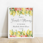 Elegantes Lemon Floral Favorite Memory Brautparty Poster