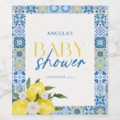 Elegantes Lemon Mediterranean Baby Shower Wine Lab Weinetikett (Einzelnes Label)