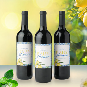 Elegantes Lemon Mediterranean Baby Shower Wine Lab Weinetikett