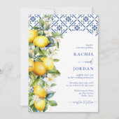 Elegantes Lemon Mediterranean Qr Code Foto Wedding Einladung (Vorderseite)