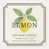 Elegantes Lemon Soy Wax Candle Business Label Quadratischer Aufkleber (Vorderseite)