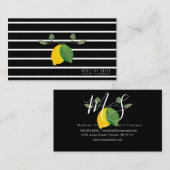 Elegantes Lemon Wasserfarben Streifen schwarz Visitenkarte (Vorne/Hinten)