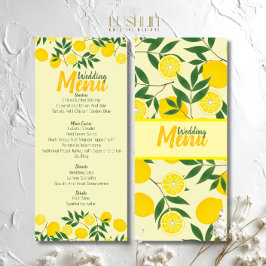 Elegantes Lemon Wedding Flat Menu Menükarte